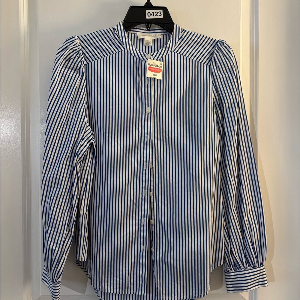Women’s Treasure & Bond Blue and White Striped Button-Up Shirt Sz XS